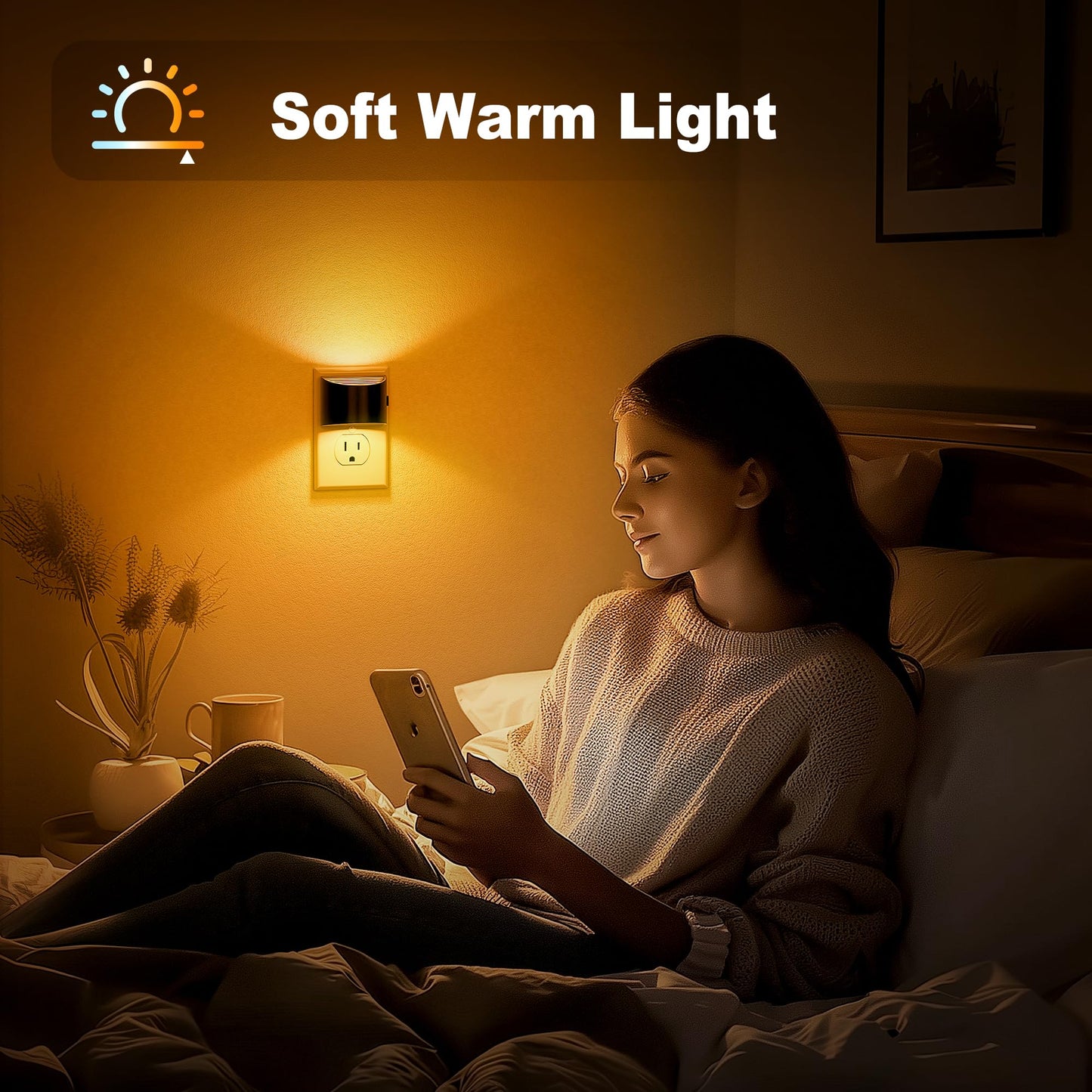 JandCase Night Light, Modern Night Lights Plug into Wall,2 Pack Dusk to Dawn Sensor Nightlight, Amber Brightness Adjustable Nightlight for Kids Bathroom Hallway Kitchen Bedroom Decor