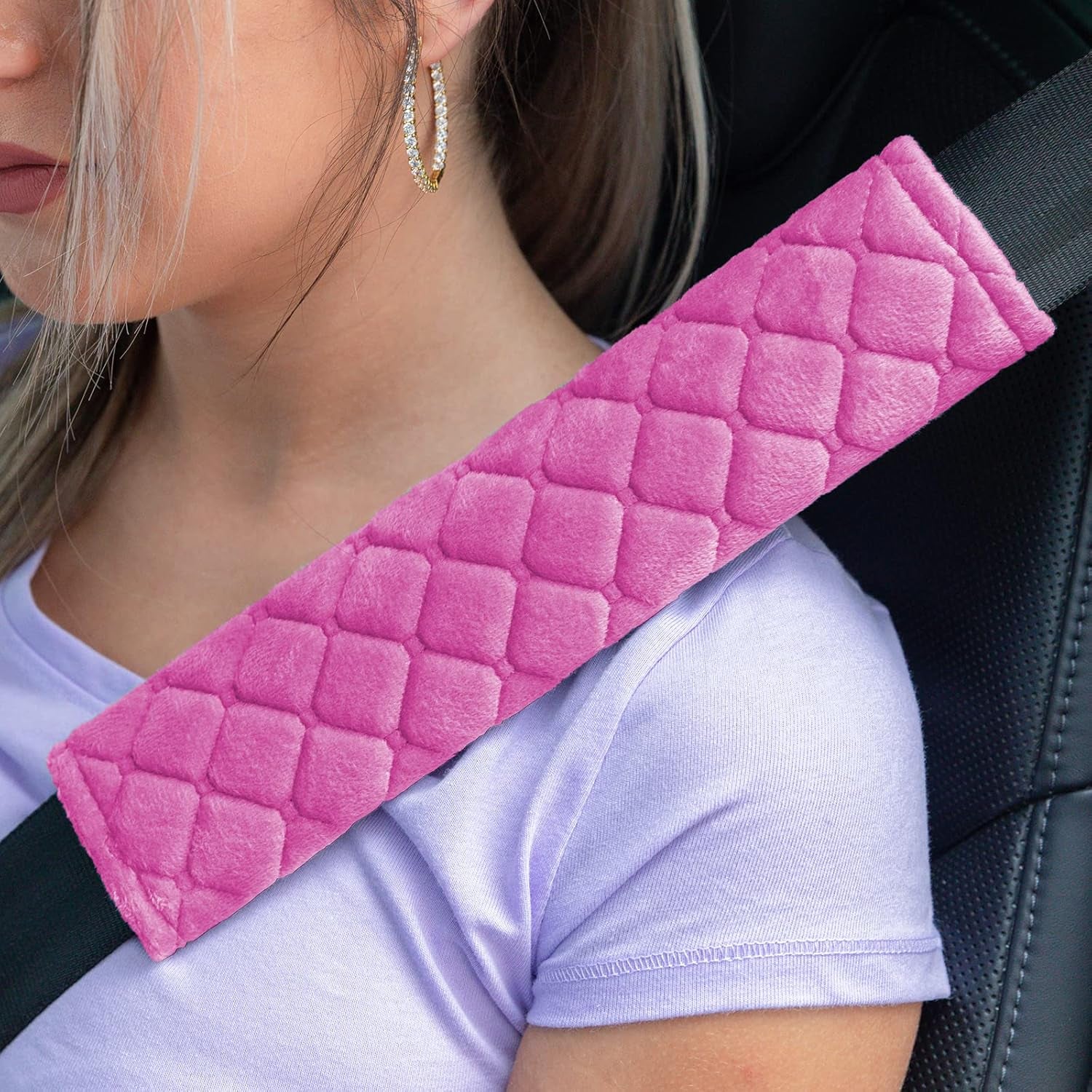 2Pcs Car Seat Belt Cover Pads, Shoulder Seatbelt Pads Cover, Safety Belt Strap Shoulder Pad for Adults and Children (Pink)