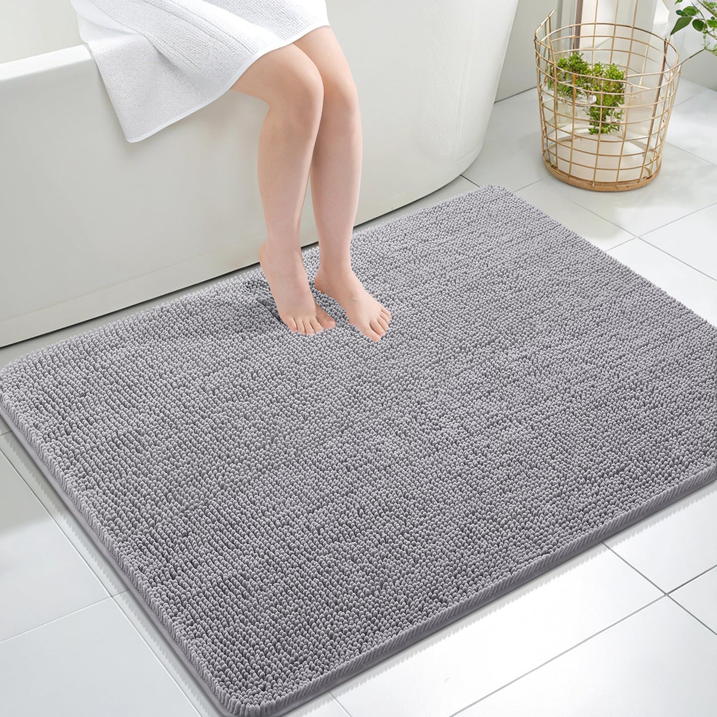 OLANLY Bathroom Rugs 30x20, Extra Soft Absorbent Chenille Bath Rugs, Rubber Backing Quick Dry, Machine Washable Bath Mats for Bathroom Floor, Tub and Shower, Home Decor Accessories, Grey