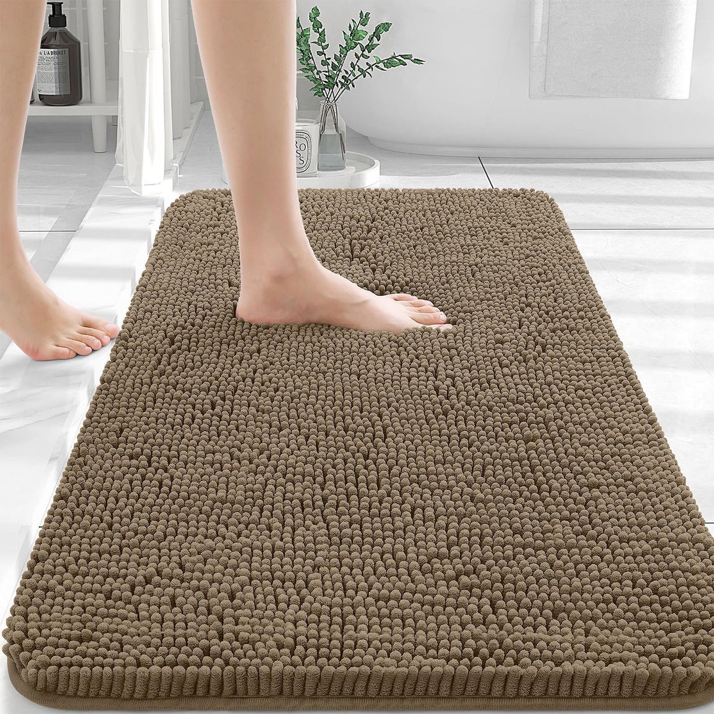 OLANLY Bathroom Rugs 30x20, Extra Soft Absorbent Chenille Bath Rugs, Rubber Backing Quick Dry, Machine Washable Bath Mats for Bathroom Floor, Tub and Shower, Home Decor Accessories, Grey