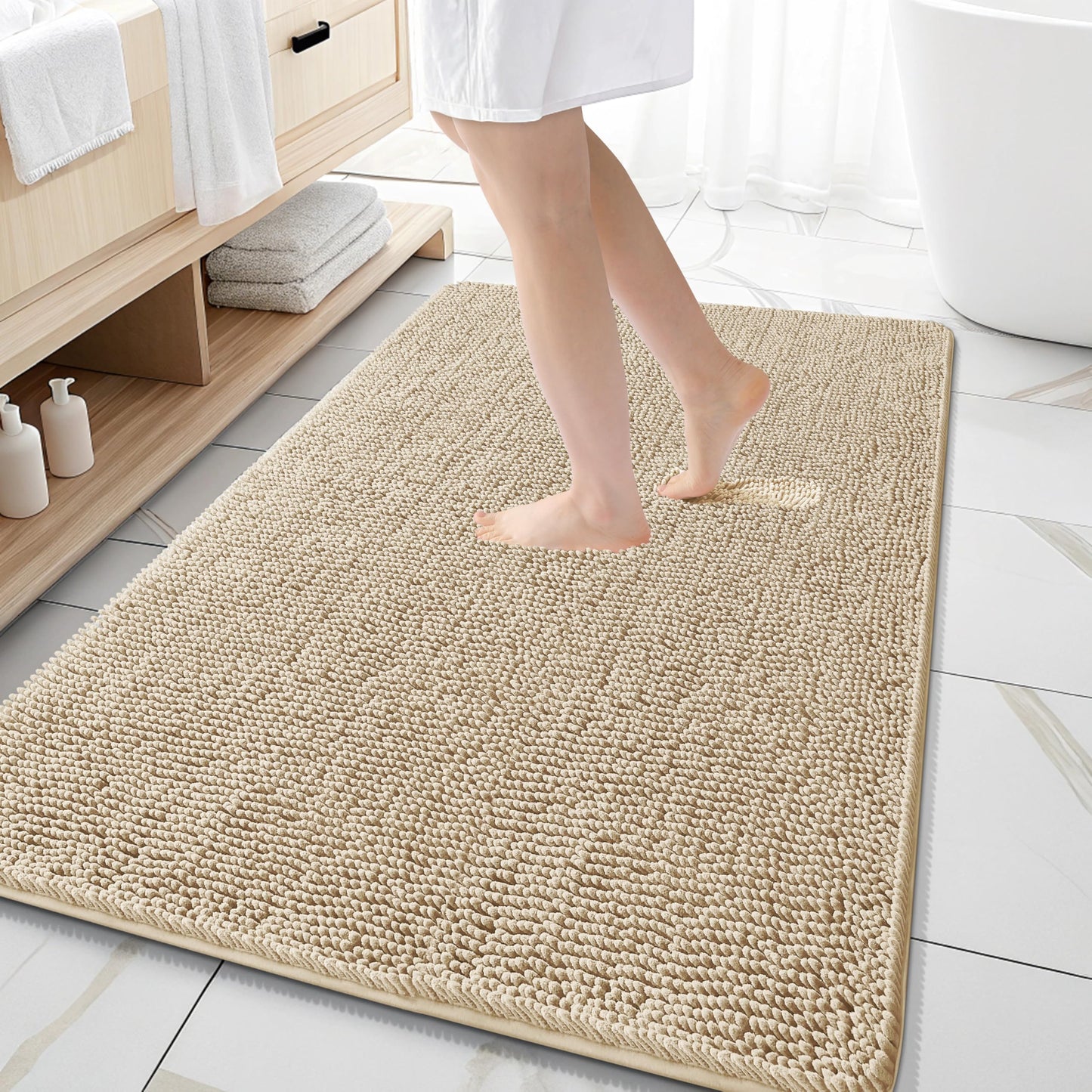 OLANLY Bathroom Rugs 30x20, Extra Soft Absorbent Chenille Bath Rugs, Rubber Backing Quick Dry, Machine Washable Bath Mats for Bathroom Floor, Tub and Shower, Home Decor Accessories, Grey