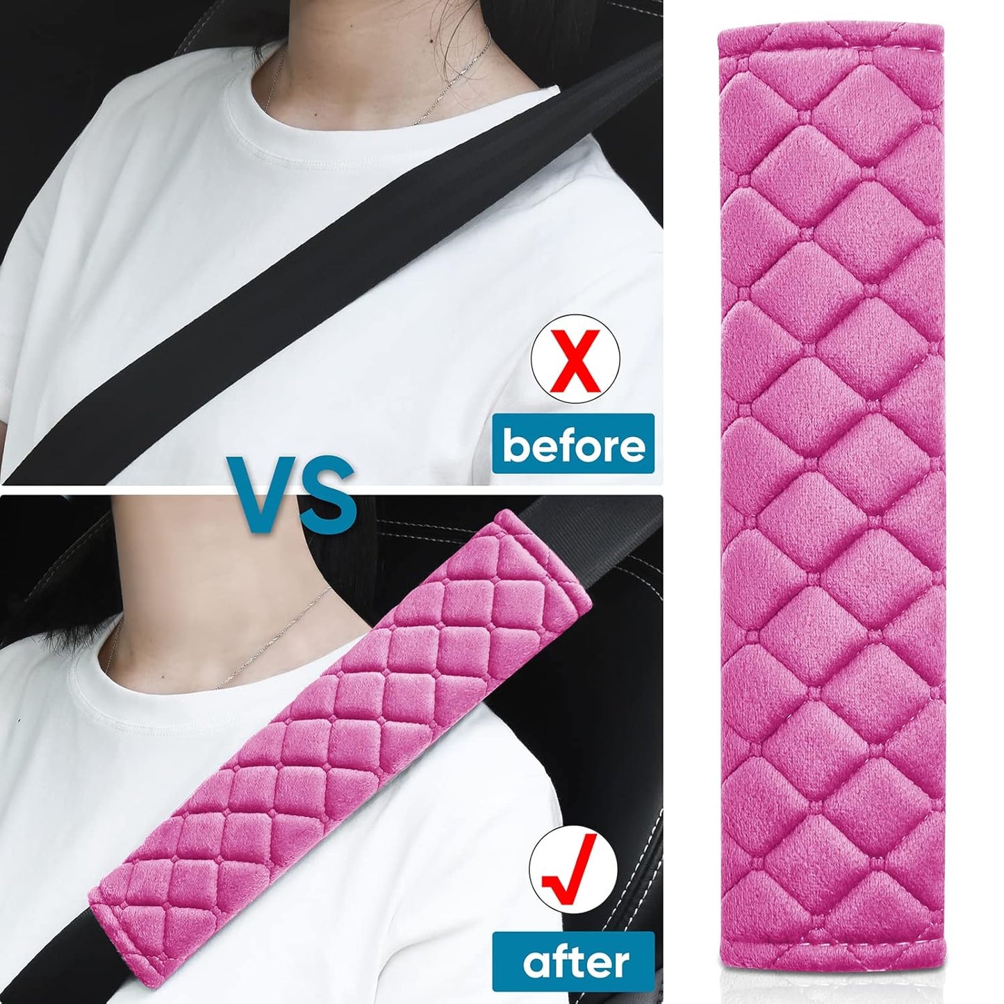 2Pcs Car Seat Belt Cover Pads, Shoulder Seatbelt Pads Cover, Safety Belt Strap Shoulder Pad for Adults and Children (Pink)