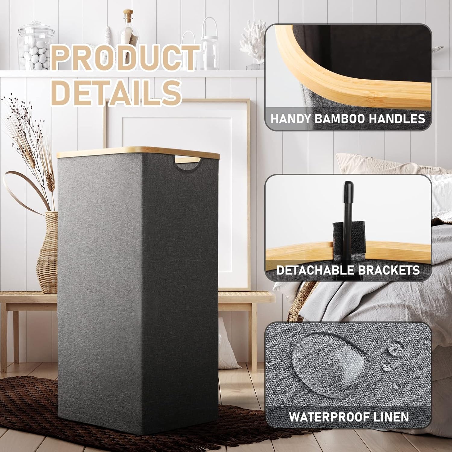 Gallelife Laundry Basket, Tall Laundry Hamper with Handle, 105 Liters Large Hampers, Collapsible Laundry Baskets for Bedroom, Laundry Bin for Bathroom, Laundry Room Gray 2 Pack