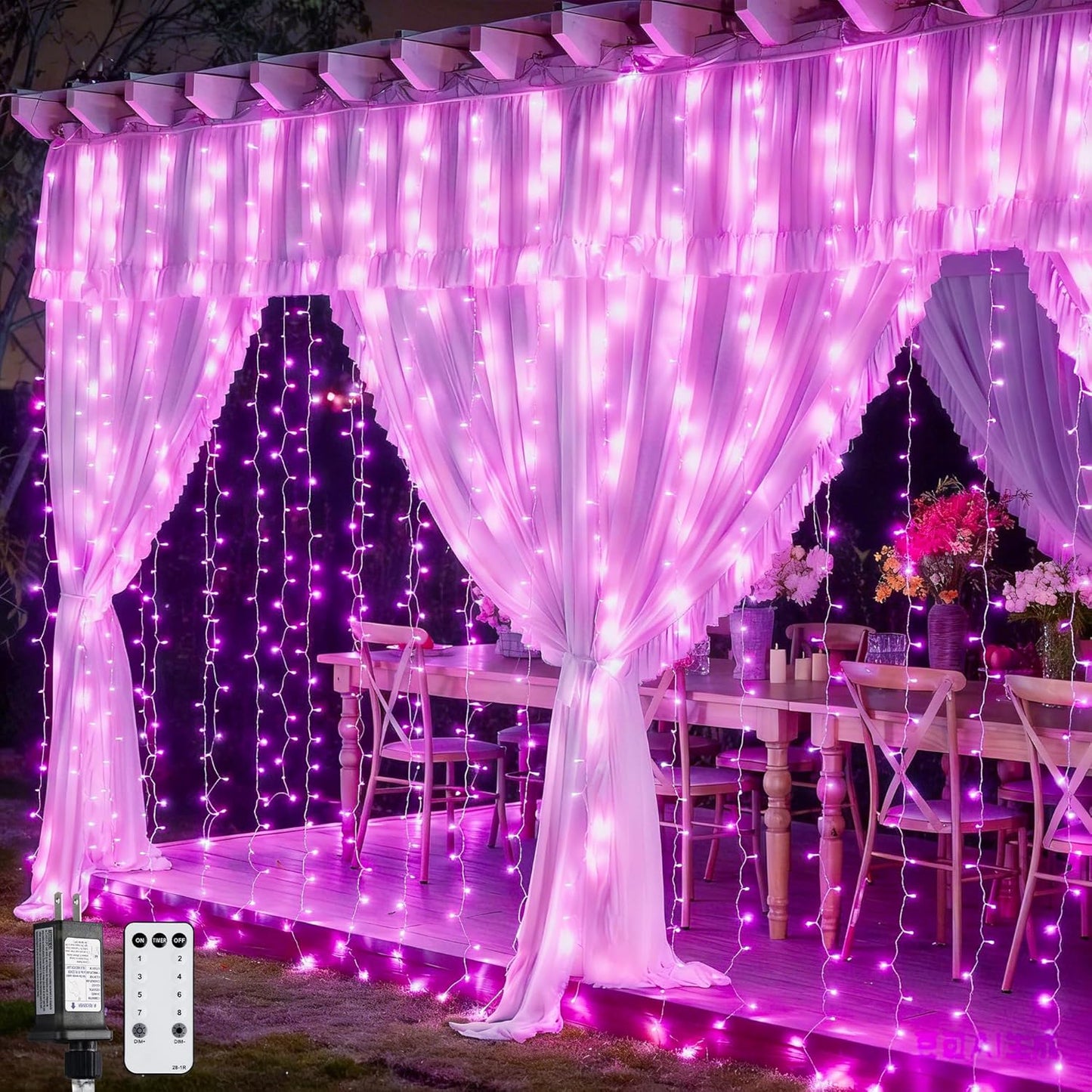 300 LED Pink Curtain Lights Plug in with Remote, 9.8X9.8Ft Pink Valentine Lights Lights Indoor, 8 Modes Christmas String Lights for Bedroom Window Wall Party Proposal Valentine'S Day Decor