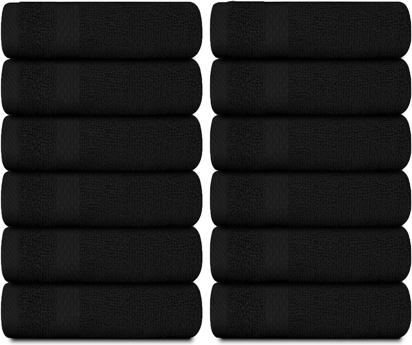 Luxury Cotton Washcloths 13X13 Inch - 650 GSM Turkish Cotton | Hotel, Spa, Bathroom Face Towel | 12 Pack, Black