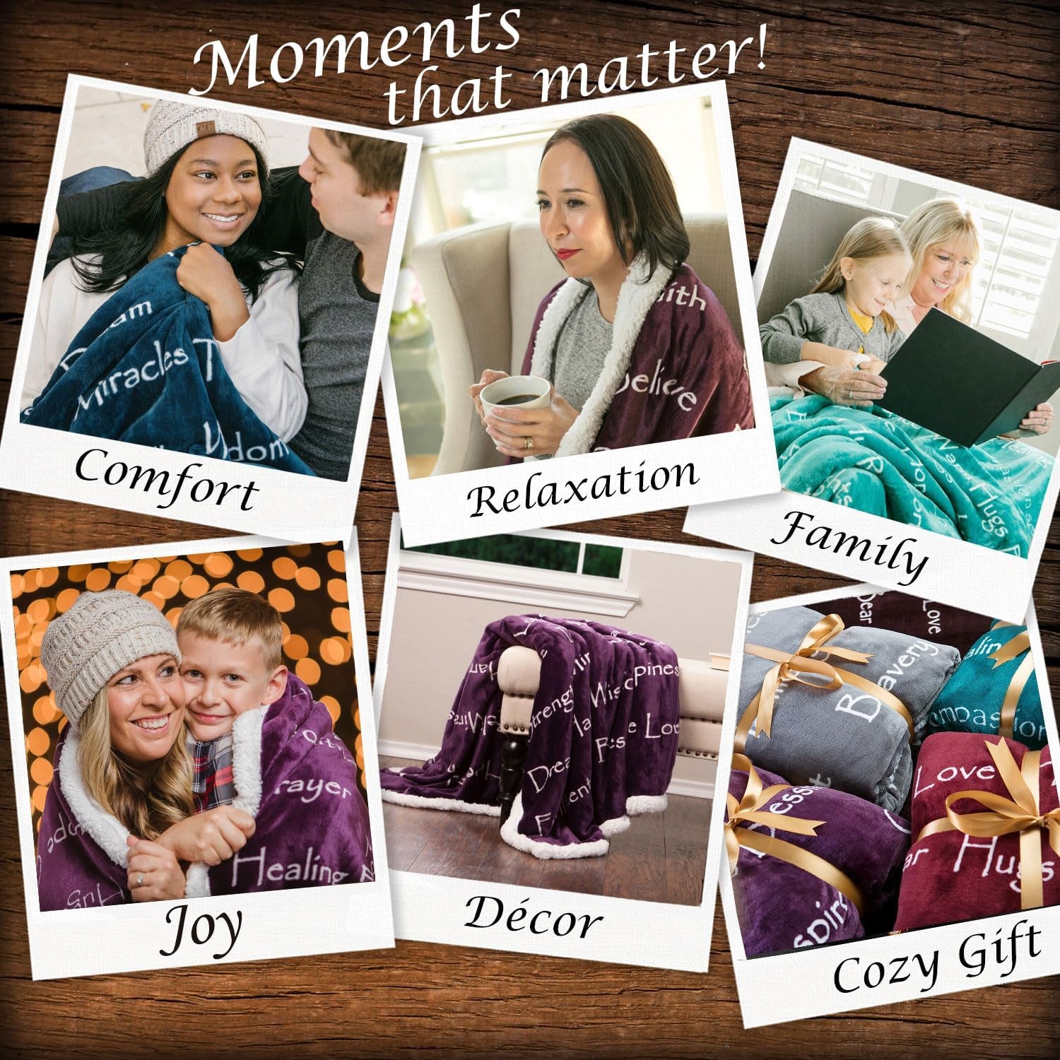 Premium Love & Joy Inspiring Gift Throw Blanket - Cozy, Warm and Fluffy Sherpa - Perfect Caring, Uplifting, Thoughtful, Personalized Gift for Peace & Prayer (65X50 Inches) Aubergine